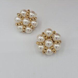 Vintage Faux Pearl and Goldtone Bead Clip-on Earrings